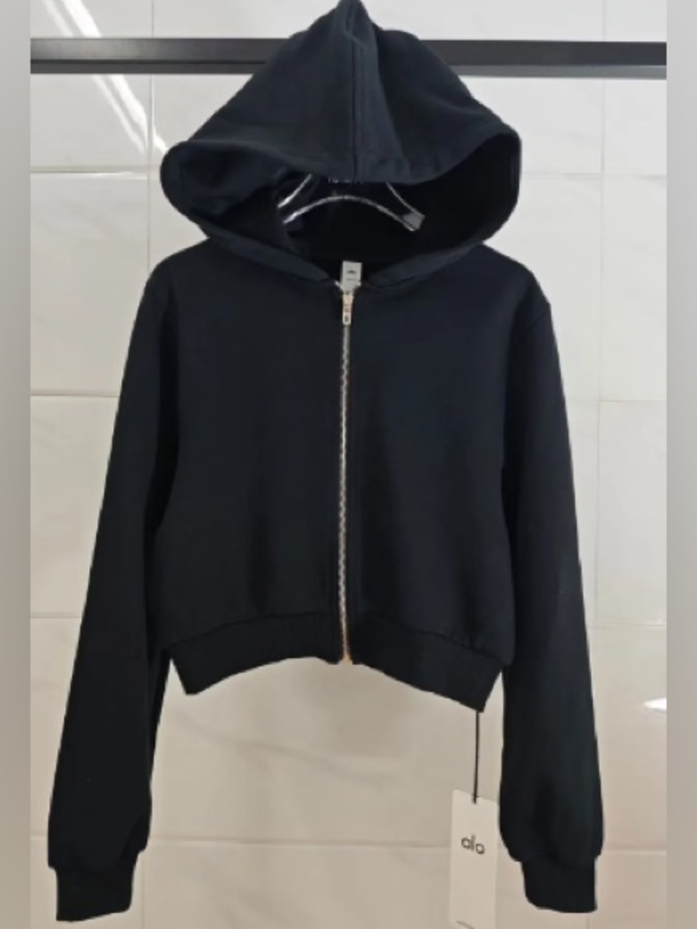 ALO Yoga Black Full-Zip Hooded Sweatshirt